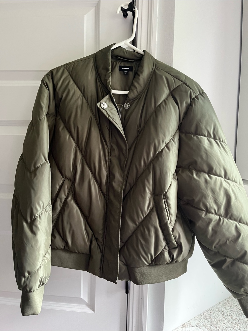 Express Olive Quilted Bomber Jacket